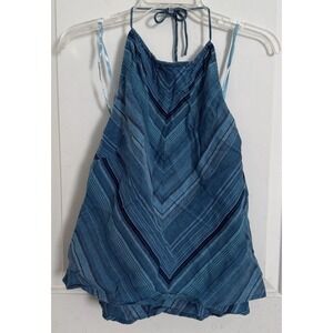 Y2K Halter Top Shirt Linen Blend Crop Top Blue Fairy Feminine Juniors Size 14/16